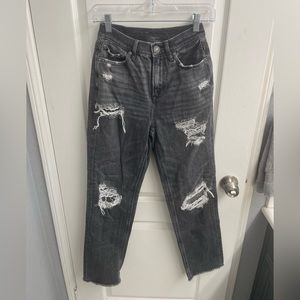 Black/Grey Ripped American Eagle High-Rise Boyfriend Jean